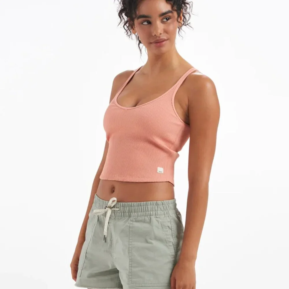 Vuori Ribbed Strappy Crop Tank in Dusty Rose